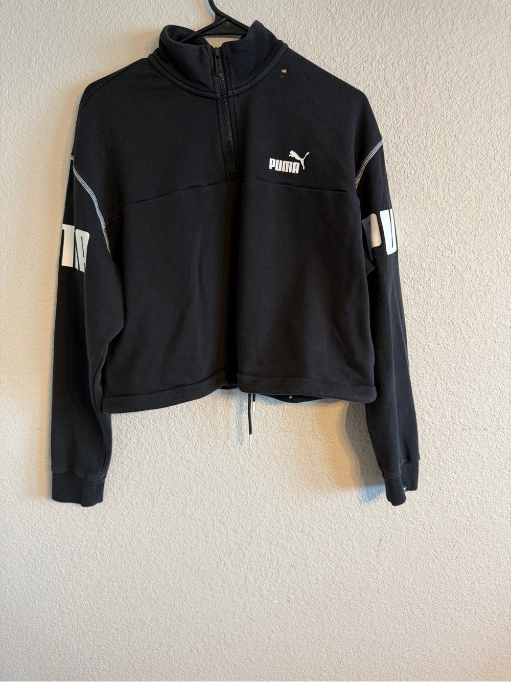 Puma Black Cropped Half-Zip Turtleneck Sweatshirt